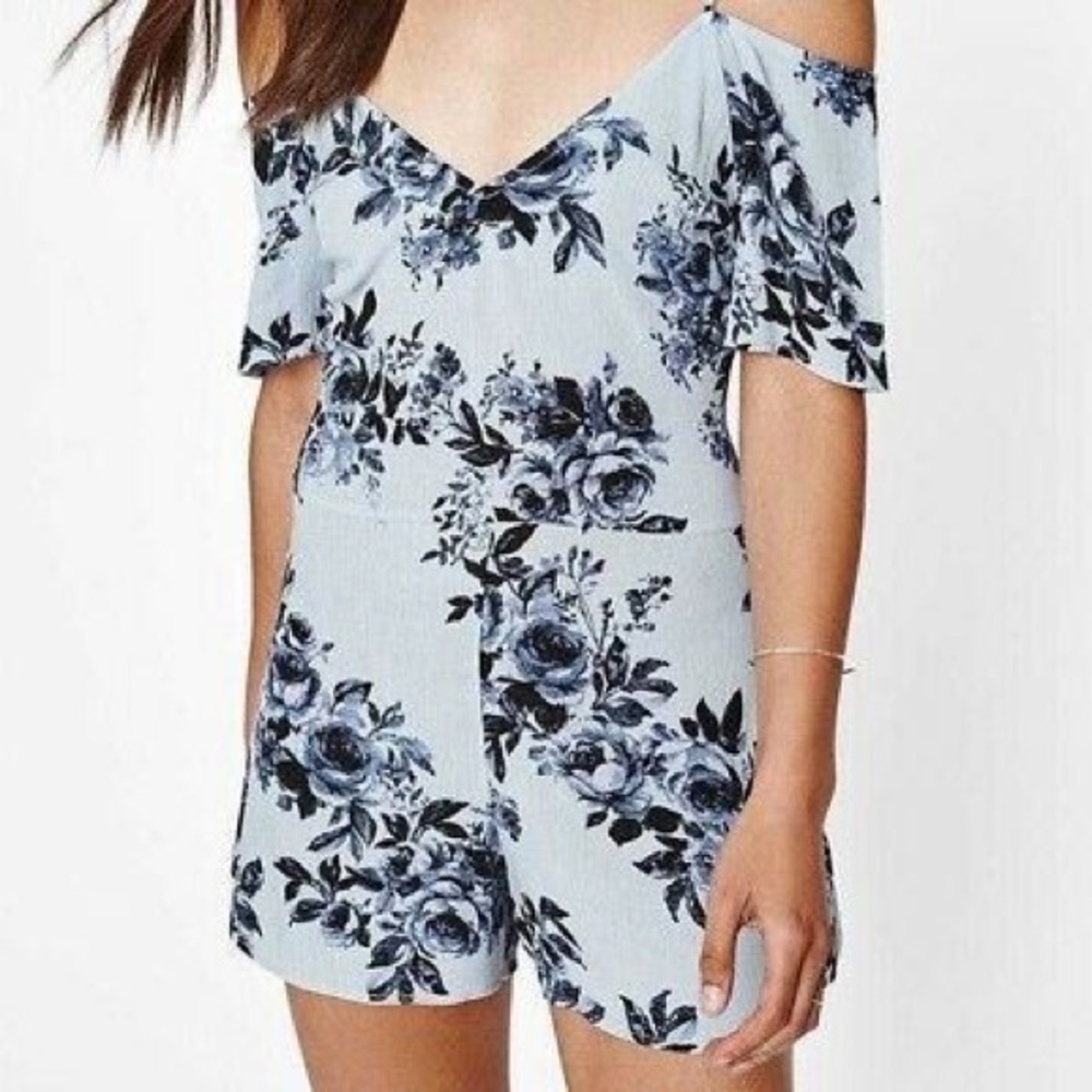 Kendall & Kylie Blue Floral Cold Shoulder Romper